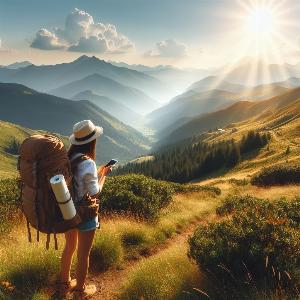 female backpacker in the mountains on a hot summer day-2